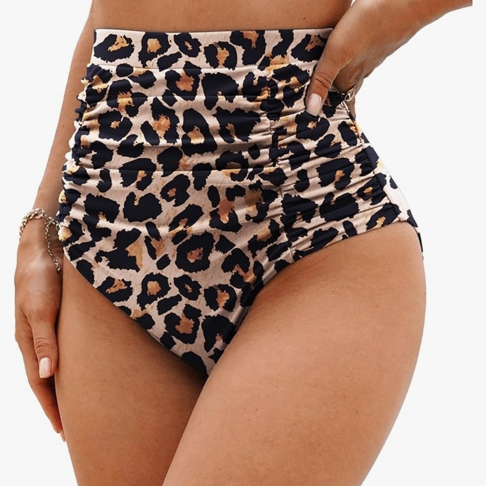 Leopard Print High-Waisted Bikini Bottoms Size XXL